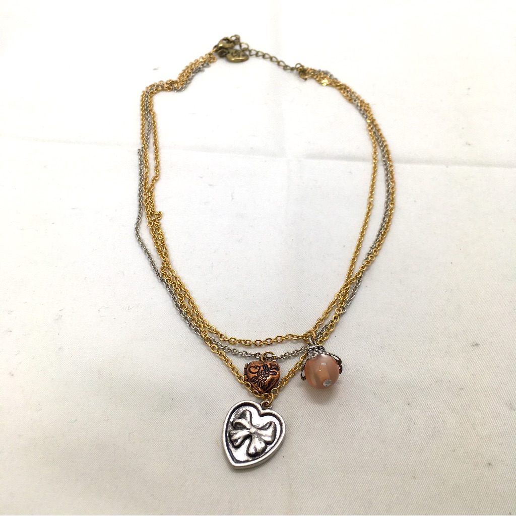 Sandra Magsamen, Mixed Metal Charm Necklace, Triple Strand, Iob